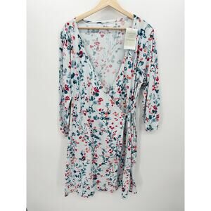Green Cotton by Garnet Hill Blue Floral Wrap Front Dress Knee Length XL NWT